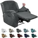 XINEAGE 4 Pieces Velvet Recliner Slipcover Stretch Recliner Chair Cover with Side Pocket Anti-Slip Fitted Recliner Cover Couch Furniture Protector with Elastic Bottom (Recliner, Grey)