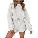 Women 2 Piece Outfits Sweatsuit Oversized Sweatshirt & Lounge Shorts 2023 Casual Cozy Pajamas Tacksuit Set early access prime deals canada best deals on amazon today deals of the day prime deal