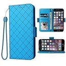 Compatible with iPhone 6 6s Wallet Case and Wrist Strap Lanyard and Leather Flip Card Holder Cell Phone Cover for iPhone6 Six i6 S iPhone6s iPhine6s iPhones6s i Phone6s Phone6 6a S6 Women Men Blue