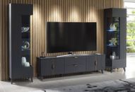 TV Unit Grey Living Room Set Stand Display Cabinets Cupboards LED Lights Azzurro