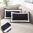 JOJOGOGO Black and White Outdoor Lumbar Pillow Covers 12x20 Waterproof Set of 2 Decorative Rectangle Pillow Cover Outdoor Pillows for Patio Furniture and Sunbrella