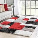 HOMEABLE Soft Fluffy Rectangle Area Rug, Cozy Plus Shaggy Carpet Home Decor Shaggy Floor Carpet for Living Room, Office, Guest Room, (3x5 Feet, Black-Red)