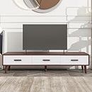 Modern Rectangle TV Stand with 3 Drawers Adorned with Embossed Patterns for 65+ Inch TV, Rectangle Entertainment Center with Ample Storage Space for Living Room