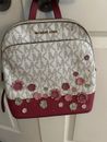 Michael Kors Zip Medium MK Signature Backpack Bag Pink Leather Flowers