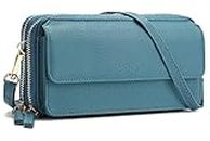 Women Crossbody Wallet Purse, Small Phone Bag With Shoulder Strap, RFID Wristlet Cross Body Mini Handbag Lightweight Turquoise Fabric