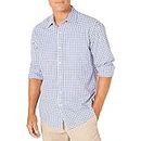 Amazon Essentials Men's Regular-Fit Long-Sleeve Casual Poplin Shirt, Blue White Checked, L