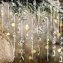 OuMuaMua 18pcs Christmas Tree Decoration Crystal Ornaments - Hanging Acrylic Christmas Snowflake Icicle Drop Crystal Ornaments for Christmas Tree Winter New Year Party Supplies, Silver