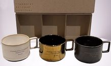 Starbucks Reserve Milano NEW 3 Ceramic Demi Cups Mugs White Black Gold  🍵RARE !