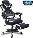 Fullwatt Computer Gaming Chair with Footrest and Adjustable Arms Reclining Swivel Chair, Desk Chair High Back with PU Leather for Home Office, white