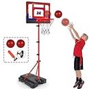 Kids Basketball Hoop Adjustable Height 3.5 ft-6.2 ft Indoor & Outdoor Portable Toddler Basketball Goal with Ball Pump Yard Games Coolest Toys for Boy Girl Age 2-4-6-8 First Gift Playset