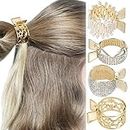 HINZIC 4 Styles Non-Slip High Ponytail Hair Clips Rhinestone Styling Claws Buns Holder Large Glittering Crystal Banana Pins Accessories for Women Girls Thick Long Hair