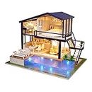 unihobby diy miniature dollhouse kit time apartment with wooden furniture light house toy- Multi color
