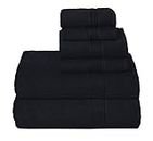 GLAMBURG Ultra Soft 6 Pack Cotton Towel Set, Contains 2 Bath Towels 28x55 inches, 2 Hand Towels 16x24 inches & 2 Wash Coths 12x12 inches, Ideal for Everyday use, Compact & Lightweight - Black