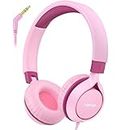 EarFun Kids Headphones, Foldable On-ear Headphones for Kids, 85dB Volume Limiter, Sturdy Design, Stereo Sound, Super Light, Adjustable Headband, Wired Children Headphone for School/Travel/Phone, Pink