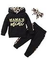Newborn Baby Girl Clothes Outfits Infant Hoodie Sweatshirt Pants Headband Toddler Girl Clothing Set, Black, 2-3T