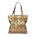 whatUneed Femmes Top-Handle Bags, Sac à bandoulière lumineux géométrique, pliable en cuir PU Shard Lattice Tote Bag Sac à provisions