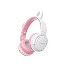 Promate Panda Bluetooth Over Ear Headphones for Kids - Kawaii Cat Ears, Max 93Db Volume Limit, Wired/Wireless Kids Headphones with MicroSD Card Slot, LED, Mic, 40h Playback Time, 3.5mm Aux, Pink