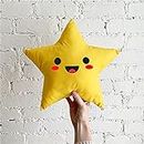 PriMaryHoMe Microfiber Star Shape Pillow For Kids/ Baby/ Girls/ New Born/ Tent (Star-Yellow) Size 15 Inches