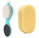 Calitate Foot Brush 4-in-1 Foot Scrubher – Include Metal Foot Rasp, Pumice Stone, Foot Brush, and Abrasive Surface – Easy to Use Foot Care Tools for DIY Pedicures – Ideal for Men and Women with 1 Bathing Sponge