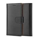 ameego MK-209 Premium Genuine iPhone 6/6S/7/8 Real Leather Flip Wallet Magnetic Kickstand Slim Book Case with Card Slot (Black)