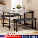 3 PCS Dining Table Set For 4 And Chairs Wood Metal Kitchen Breakfast Furniture