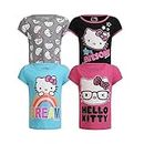 Hello Kitty - Paquete de 4 camisetas para niñas pequeñas, niños pequeños y grandes, color rosa/azul/gris/negro, Multicolor, 3T