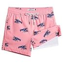 maamgic Mens Swim Trunks with Compression Liner 5" Stretch Athletic Swimming Shorts Quick Dry with Zipper Pockets No-Chafing Board Shorts Pink-Blue Crayfish XX-Large