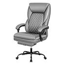 BestEra Office Chair, Big and Tall Office Chair Executive Office Chair with Foot Rest Ergonomic Office Chair Home Office Desk Chairs Reclining High Back Leather Chair with Lumbar Support (Gray)