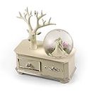Ivory Wedding Couple Musical Snow Globe ATOP of A Silver Accented Commode - Many Songs to Choose - Ballerina Girl