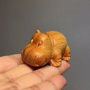 Wood Carving Statue Crafts Hippo Figurine Desktop Table Ornament Home Decoration