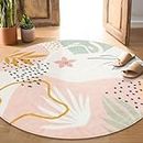 Lahome Pink Round Rugs 6Ft - Washable Boho Area Rug for Living Room Non-Slip Soft Ultra-Thin Large Round Area Rug Dining Room Rug, Botanical Print Floor Round Carpet for Bedroom Entryway Office Dorm