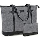 RAVUO Laptop Damen Handtasche, Elegant Laptop Tasche 15,6 Zoll Große Leichte Tote Shopper Bag mit Geldbörse für Büro Schule Einkauf,Grau