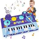 5 in 1 Toddler Musical Toys Piano Keyboard Xylophone Drum with Microphone for 1 Year Old Girls Boys Birthday Easter Gifts for Kid Age 1-3 2-4 DJ Music Table Instrument Learning for Baby 9-12-18 Month