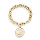 Miabella 18K Gold over Bronze Italian Genuine 500-Lira Coin Charm Rolo Link Chain Bracelet for Women Made in Italy