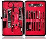 Manicure Set Nail Set Nail Clipper Kit Professional - Stainless Steel Pedicure Set Nail Grooming Kit of 15pcs with Case for Travel (Black/Red)