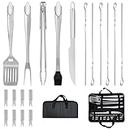 CTCCORC Grill Tool Set 20PCS, BBQ Tool Sets with Durable Barbecue Spatula, Grill Knife, Fork, Tongs, Skewers, Portable Storage Bag, Heavy Duty Stainless Steel Outdoor Cooking Camping Grilling Tool