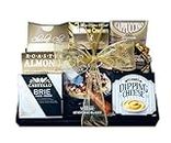 Delightful Cheese Gift Basket - Gourmet Cheese Collection - Brie Cheese and Cheese Spread (varies), Cheese Knife, Brie Topping, Crackers, Chocolate Chip Cookies, Cappuchino, Roasted Almonds, Chocolate Fudge, Caramel Popcorn and more.