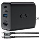 ACEFAST GaN PD65W 3 Port(USB C+USB A+4K/HD) Fast Charger Hub for Nintendo Switch, USB C 3.1 Laptops, Tablets, Foldable AC Plug Power Adapter Compatible with MacBook, Switch, HP, Acer, Samsung, ASUS