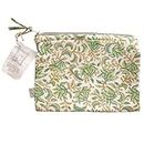 Ekatra Sustainable Cotton Travel Pouch Organizer | Zippered Bag with 2 Pockets, Eco-Friendly Green Leafy Floral Design, Perfect for Storage & Organization