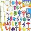 Kids Magnetic Fishing Board Game Toys Set by ECLifeHack - Bathtime Or Pool Party with Pole Rod Net Plastic Floating Fish - Toddler Education Teaching and Learning of Colors Ocean Sea Animals