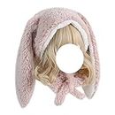 Jilneed Cute Bunny Hat Women Plush Rabbit Ear Funny Lolita Sweet Kawaii Winter Fluffy Fleece Warm Hat Cap Cosplay Accessory (pink)