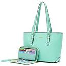 Handbags for Women Large Tote Shoulder Bags Top Handle Satchel Purses Wallet set 2pcs LightGreen
