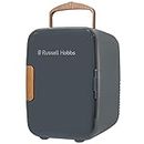 Russell Hobbs RH4CLR1001SCG 4L/6 Can Mini Portable Cooler & Warmer for Drinks, Cosmetics/Makeup/Skincare, AC/DC Power, Scandi Style, Grey & Wood Effect, For Bedroom, Home, Caravan, Car