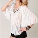  Free People Star Gazer Lily White Gauze  Poncho Beaded Sequin Top  M