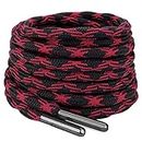 RJ-Sport Metal Aglet Wavy Hiking / Work Boot Laces Heavy Duty & Non Slip, Black Red (Metal Tip), 140cm(54'')