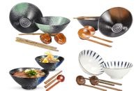 Japanese Ramen Bowls 2 Set | 1000 ml With Chopsticks Spoons | Ceramic Pho Noodle
