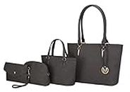 MKF Collection Tote Bag for Women, Shoulder Handbag & Wristlet Pouch Purse Top Handle Vegan Leather 4Pcs Set Pocketbook, Edelyn Grey, Large