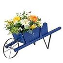 Giantex Wooden Wagon Planter, Small Wheelbarrow Wagon Flower, Indoor & Outdoor Raised Bed W/ 9 Magnetic Accessories, Wheel, 2 Handle, Wood Flower Cart Planter for Garden Backyard Holiday (Blue)