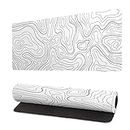 Siski Topographic Contour White Gaming Mouse Pad XL Geographic Map Lines Extended Big Large Desk Mat Non-Slip Rubber Base Stitched Edge Long Keyboard Mousepad for PC Computer Laptop,31.5x11.8 Inch