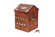 NABZ CRAFTS Money Bank - Big Size Master Size Large Hut Shape Piggy Bank Wooden 7 X 5 Inch For Kids And Adults (Brown), Modern